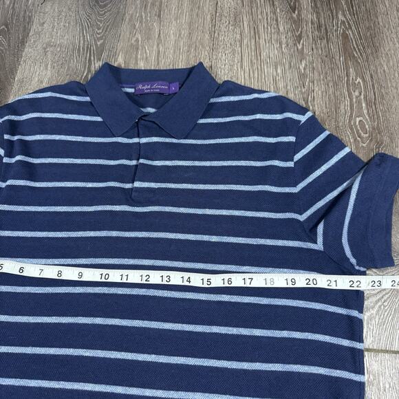 Ralph Lauren Purple Label Blue White Striped Cotton Linen Polo Size Mens L - Picture 4 of 9